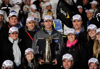 CONCORD, NC - OCTOBER 17:  Jimmie Johnson, driver of the #48 Lowe's Chevrolet, celebrates after winning the NASCAR Sprint Cup Series NASCAR Banking 500 at Lowe's Motor Speedway on October 17, 2009 in Concord, North Carolina.  (Photo by Rusty Jarrett/Getty Images for NASCAR)