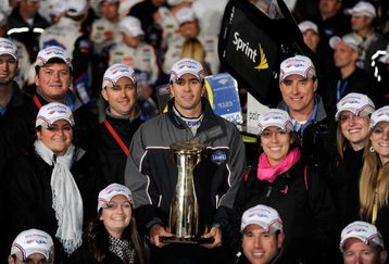CONCORD, NC - OCTOBER 17:  Jimmie Johnson, driver of the #48 Lowe's Chevrolet, celebrates after winning the NASCAR Sprint Cup Series NASCAR Banking 500 at Lowe's Motor Speedway on October 17, 2009 in Concord, North Carolina.  (Photo by Rusty Jarrett/Getty Images for NASCAR)