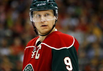 ST. PAUL, MN - MARCH 22: Mikko Koivu #9 of the Minnesota Wild looks on against the Edmonton Oilers on March 22, 2009 at the Xcel Energy Center in St. Paul, Minnesota. (Photo by Scott A. Schneider/Getty Images)
