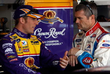 AVONDALE, AZ - APRIL 17:  Jamie McMurray (L), driver of the #26 Crown Royal Ford talks with Bobby Labonte, driver of the #96 ASK.com Ford during practice for the NASCAR Sprint Cup Series SUBWAY Fresh Fit 500 at Phoenix International Raceway on April 17, 2009 in Avondale, AZ.  (Photo by Chris Graythen/Getty Images for NASCAR)