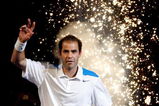 NEW YORK - MARCH 10:  Pete Sampras takes the court prior to his exhibition match against Roger Federer of Switzerland  on March 10, 2008 at Madison Square Garden in New York City.  (Photo by Nick Laham/Getty Images)