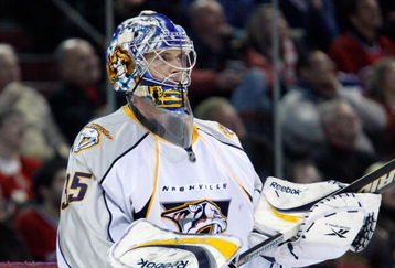 MONTREAL- JANUARY 15:  Pekka Rinne #35 of the Nashville Predators watches play during the game against the Montreal Canadiens on January 15, 2009 at the Bell Centre in Montreal, Quebec, Canada. The Canadiens defeated the Predators 3-2.   (Photo by Richard Wolowicz/Getty Images)
