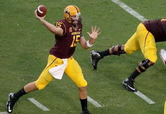 TEMPE, AZ - OCTOBER 03:  Quarterback Danny Sullivan #15 of the Arizona State Sun Devils drops back to pass during the college football game against the Oregon State Beavers at Sun Devil Stadium on October 3, 2009 in Tempe, Arizona. The Beavers defeated the Sun Devils 28-17.  (Photo by Christian Petersen/Getty Images)