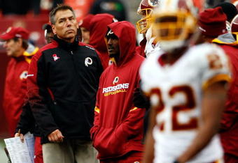 LANDOVER, MD - OCTOBER 18:  Washington Redskins head coach Jim Zorn watches from the sideline as his team loses to the Kansas Chiefs October 18, 2009 at FedEx Field in Landover, Maryland. The Chiefs won the game 14-6.  (Photo by Win McNamee/Getty Images)
