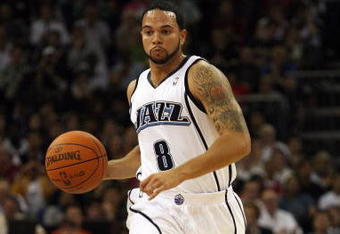LONDON, ENGLAND - OCTOBER 06:  Deron Williams of the Utah Jazz in action during the NBA pre-season game as part of the 2009 NBA Europe Live Tour between Chicago Bulls and Utah Jazz at the O2 Arena on October 6, 2009 in London, England.  NOTE TO USER: User expressly acknowledges and agrees that, by downloading and/or using this Photograph, user is consenting to the terms and conditions of the Getty Images License Agreement.  (Photo by Bryn Lennon/Getty Images)