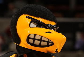 INDIANAPOLIS - MARCH 12:  Herky the mascot of the Iowa Hawkeyes looks on against the Michigan Wolveriens during the first round of the Big Ten Men's Basketball Tournament at Conseco Fieldhouse on March 12, 2009 in Indianapolis, Indiana.  (Photo by Jonathan Daniel/Getty Images)