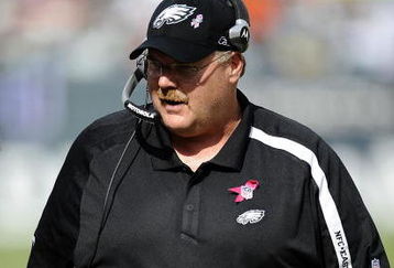 PHILADELPHIA - OCTOBER 11:  Andy Reid, head coach of the Philadelphia Eagles works on the sideline against the Tampa Bay Buccaneers at Lincoln Financial Field on October 11, 2009 in Philadelphia, Pennsylvania.  (Photo by Jeff Zelevansky/Getty Images)