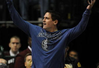 DALLAS - NOVEMBER 03:  Owner Mark Cuban of the Dallas Mavericks reacts during a game against the Cleveland Cavaliers on November 3, 2008 at American Airlines Center in Dallas, Texas.  NOTE TO USER: User expressly acknowledges and agrees that, by downloading and/or using this Photograph, user is consenting to the terms and conditions of the Getty Images License Agreement.  (Photo by Ronald Martinez/Getty Images)