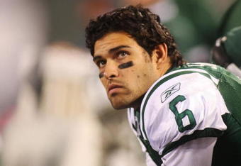 EAST RUTHERFORD, NJ - OCTOBER 18:  Ouarterback Mark Sanchez #6 of the New York Jets looks on against the Buffalo Bills at Giants Stadium in the Meadowlands on October 18, 2009 in East Rutherford, New Jersey. The Bills defeated the Jets 16-13 in overtime.  (Photo by Mike Stobe/Getty Images)