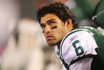 EAST RUTHERFORD, NJ - OCTOBER 18:  Ouarterback Mark Sanchez #6 of the New York Jets looks on against the Buffalo Bills at Giants Stadium in the Meadowlands on October 18, 2009 in East Rutherford, New Jersey. The Bills defeated the Jets 16-13 in overtime.  (Photo by Mike Stobe/Getty Images)