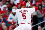 ST. LOUIS , MO - OCTOBER 10:  :  :  Albert Pujols #5 of the St. Louis Cardinals in Game Three of the NLDS during the 2009 MLB Playoffs at Busch Stadium on October 10, 2009 in St. Louis, Missouri.  (Photo by Ronald Martinez/Getty Images)