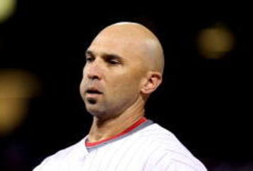 PHILADELPHIA - OCTOBER 19:  Raul Ibanez #29 of the Philadelphia Phillies reacts after lined out for the final out in the bottom of the sixth inning against the Los Angeles Dodgers in Game Four of the NLCS during the 2009 MLB Playoffs at Citizens Bank Park on October 19, 2009 in Philadelphia, Pennsylvania.  (Photo by Nick Laham/Getty Images)