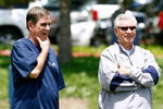 SAN DIEGO - MAY 03: Head coach Norv Turner and general manager A.J. Smith of the San Diego Chargers watch practice during minicamp at the Chargers training facility on May 3, 2009 in San Diego, California. (Photo by Kevin Terrell/Getty Images)