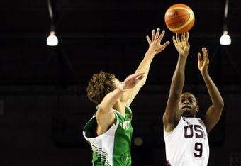 AUCKLAND, NEW ZEALAND - JULY 08:  Terrico White of the United States shoots for three points during the U19 Basketball World Championships match between the United States and Lithuania at North Shore Events Centre on July 8, 2009 in Auckland, New Zealand.  (Photo by Hannah Johnston/Getty Images)