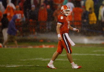 CLEMSON, SC - SEPTEMBER 26:  Kyle Parker #11 of the Clemson Tigers walks off the field during their game against the TCU Horned Frogs at Memorial Stadium on September 26, 2009 in Clemson, South Carolina.  (Photo by Streeter Lecka/Getty Images)
