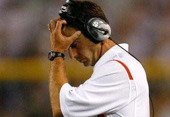 ATLANTA - SEPTEMBER 10:  Head coach Dabo Swinney of the Clemson Tigers walks onto the field during a timeout against the Georgia Tech Yellow Jackets at Bobby Dodd Stadium on September 10, 2009 in Atlanta, Georgia.  (Photo by Kevin C. Cox/Getty Images)