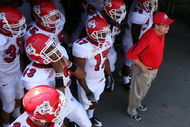 PASADENA, CA - SEPTEMBER 27: Head coach Pat Hill and the Frenso State Bulldogs prepare to take on the UCLA Bruins on September 27, 2008 at the Rose Bowl in Pasadena, California. (Photo by Stephen Dunn/Getty Images)