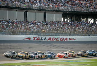 TALLADEGA, AL - APRIL 26:  Ryan Newman, driver of the #39 Stewart Haas Racing Chevrolet, leads a group of cars during the NASCAR Sprint Cup Series Aaron's 499 at Talladega Superspeedway on April 26, 2009 in Talladega, Alabama.  (Photo by Jerry Markland/Getty Images for NASCAR)