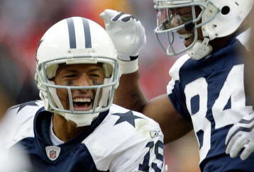 KANSAS CITY, MO - OCTOBER 11:  Miles Austin #19 of the Dallas Cowboys celebrates a touchdown with Patrick Crayton #84 during the game against the Kansas City Chiefs on October 11, 2009 at Arrowhead Stadiumin Kansas City, Missouri.  (Photo by Jamie Squire/Getty Images)