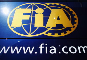BARCELONA, SPAIN - APRIL 26:  FIA logo is seen on the side of their transporter following qualifying for the Spanish Formula One Grand Prix at the Circuit de Catalunya on April 26, 2008 in Barcelona, Spain.  (Photo by Clive Mason/Getty Images)