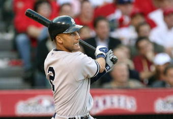 ANAHEIM, CA - OCTOBER 19:  Derek Jeter #2 of the New York Yankees bats in Game Three of the ALCS against the Los Angeles Angels of Anaheim during the 2009 MLB Playoffs at Angel Stadium on October 19, 2009 in Anaheim, California.  (Photo by Stephen Dunn/Getty Images)