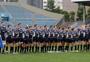 TOKYO - JUNE 09:  Players of Scotland line up prior to playing the IRB Junior World Championship Japan 2009 match between England and Scotland at Prince Chichibu Stadium on June 9, 2009 in Tokyo, Japan.  (Photo by Junko Kimura/Getty Images)