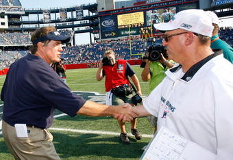 FOXBORO, MA - SEPTEMBER 21: Coach Bill Belichick of the New england Patriots shakes hands with coach Tony Sparano of the Miami Dolphins after a 38-13 Dolphin win at Gillette Stadium on September 21, 2008 in Foxboro, Massachusetts. (Photo by Jim Rogash/Getty Images)