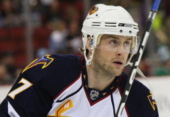 PITTSBURGH - MARCH 17: Rich Peverley #47 of the Atlanta Thrashers skates against the Pittsburgh Penguins on March 17, 2009 at the Mellon Arena in Pittsburgh, Pennsylvania. (Photo by Bruce Bennett/Getty Images)
