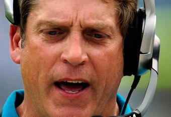 JACKSONVILLE, FL - OCTOBER 04:  Head coach Jack Del Rio of the Jacksonville Jaguars watches the action during the game against the Tennessee Titans at Jacksonville Municipal Stadium on October 4, 2009 in Jacksonville, Florida.  (Photo by Sam Greenwood/Getty Images)