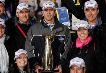 CONCORD, NC - OCTOBER 17:  Jimmie Johnson, driver of the #48 Lowe's Chevrolet, celebrates after winning the NASCAR Sprint Cup Series NASCAR Banking 500 at Lowe's Motor Speedway on October 17, 2009 in Concord, North Carolina.  (Photo by Rusty Jarrett/Getty Images for NASCAR)