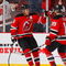 NEWARK, NJ - OCTOBER 17:  Zach Parise #9 of the New Jersey Devils celebrates his empty net goal late in the third period with teammate Travis Zajac #19 to give the Devils a 2 to 0 win over the Carolina Hurricanes at the Prudential Center on October 17, 2009 in Newark, New Jersey.  (Photo by Paul Bereswill/Getty Images)
