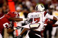 TUSCALOOSA - OCTOBER 17:  Return man Chris Culliver #17 of the South Carolina Gamecocks is tackled by special teams defender Terry Grant #29 of the Alabama Crimson Tide at Bryant-Denny Stadium on October 17, 2009 in Tuscaloosa, Alabama. The Crimson Tide beat the Gamecocks 20-6.  (Photo by Mike Zarrilli/Getty Images)