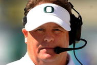 EUGENE, OR - SEPTEMBER 26: Head coach Chip Kelly of the Oregon Ducks works the sidelines in the third quarter of the game against the California Bears at Autzen Stadium on September 26, 2009 in Eugene, Oregon. Oregon won the game 42-3. (Photo by Steve Dykes/Getty Images)