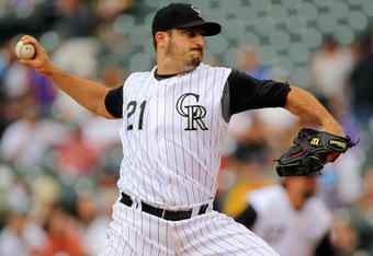 DENVER - AUGUST 13:  Pitcher Jason Marquis #21 of the Colorado Rockies pitches against the Pittsburgh Pirates at Coors Field on August 13, 2009 in Denver, Colorado. (Photo by Doug Pensinger/Getty Images)