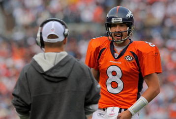 DENVER - OCTOBER 04:  Quarterback Kyle Orton #8 of the Denver Broncos converses with head coach Josh McDaniels against the Dallas Cowboys during NFL action at Invesco Field at Mile High on October 4, 2009 in Denver, Colorado. The Broncos defeated the Cowboys 17-10.  (Photo by Doug Pensinger/Getty Images)