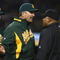 LOS ANGELES, CA - JUNE 16:  Oakland Athletics manager Bob Geren argues with the first base umpire during the game against the Los Angeles Dodgers at Dodger Stadium on June 16, 2009 in Los Angeles, California.  (Photo by Jeff Gross/Getty Images)