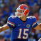 GAINESVILLE, FL - OCTOBER 17: Quarterback Tim Tebow #15 of the Florida Gators fumbles before passing in the first quarter against the University of Arkansas Razorbacks October 17, 2009 at Ben Hill Griffin Stadium in Gainesville, Florida.  (Photo by Al Messerschmidt/Getty Images)