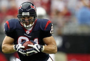 GLENDALE, AZ - OCTOBER 11:  Tight end Owen Daniels #81 of the Houston Texans runs with the ball during the NFL game against the Arizona Cardinals at the Universtity of Phoenix Stadium on October 11, 2009 in Glendale, Arizona. The Cardinals defeated the Texans 28-21.  (Photo by Christian Petersen/Getty Images)