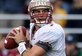 CHESTNUT HILL, MA - OCTOBER 03:  Christian Ponder #7 of the Florida State Seminoles looks to pass the first half against the Boston College Eagles on October 3, 2009 at Alumni Stadium in Chestnut Hill, Massachusetts. (Photo by Elsa/Getty Images)