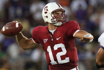 PALO ALTO, CA - SEPTEMBER 26:  Andrew Luck #12 of the Stanford Cardinal passes against the Washington Huskies at Stanford Stadium on September 26, 2009 in Palo Alto, California.  (Photo by Jed Jacobsohn/Getty Images)