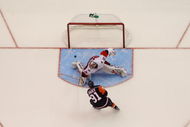 UNIONDALE, NY- OCTOBER 21: John Tavares #91 of the New York Islanders scores the winning goal in the shootout on Cam Ward #30 of the Carolina Hurricanes during the game on October 21, 2009 at  in Uniondale, NY.  (Photo by Jared Wickerham/Getty Images)