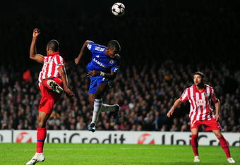 LONDON, ENGLAND - OCTOBER 21:  Salomon Kalou of Chelsea heads the ballduring the UEFA Champions League Group D match between Chelsea and Atletico Madrid at Stamford Bridge on October 21, 2009 in London, England.  (Photo by Mike Hewitt/Getty Images)