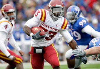 LAWRENCE, KS - OCTOBER 10:  Running back Alexander Robinson #33 of the Iowa State Cyclones carries the ball during the game against the Kansas Jayhawks on October 10, 2009 at Memorial Stadium in Lawrence, Kansas.  (Photo by Jamie Squire/Getty Images)