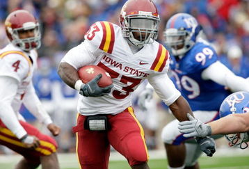 LAWRENCE, KS - OCTOBER 10:  Running back Alexander Robinson #33 of the Iowa State Cyclones carries the ball during the game against the Kansas Jayhawks on October 10, 2009 at Memorial Stadium in Lawrence, Kansas.  (Photo by Jamie Squire/Getty Images)