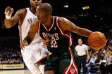 OKLAHOMA CITY - OCTOBER 29:  Michael Redd #22 of the Milwaukee Bucks drives to the basket past Chris Wilcox #54 of the Oklahoma City Thunder at the Ford Center on October 29, 2008 in Oklahoma City, Oklahoma. The Bucks won 98-87.  NOTE TO USER: User expressly acknowledges and agrees that, by downloading and/or using this Photograph, user is consenting to the terms and conditions of the Getty Images License Agreement.  (Photo by Chris Graythen/Getty Images)