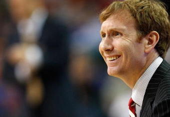 ATLANTA - MARCH 14:  Head coach John Pelphrey of the Arkansas Razorbacks watches a play during the game against the Vanderbilt Commodores during the SEC Men's Basketball Tournament on March 14, 2008 at the Georgia Dome in Atlanta, Georgia.  (Photo by Chris Graythen/Getty Images)