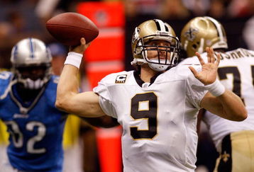 NEW ORLEANS - SEPTEMBER 13:  Quarterback Drew Brees #9 of the New Orleans Saints throws a pass against the Detroit Lions at the Louisiana Superdome on September 13, 2009 in New Orleans, Louisiana.  (Photo by Chris Graythen/Getty Images)