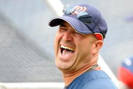 WASHINGTON - APRIL 19:  Manager Manny Acta of the Washington Nationals laughs with players before the game against the Florida Marlins at Nationals Park April 19, 2009 in Washington, DC.  (Photo by Greg Fiume/Getty Images)