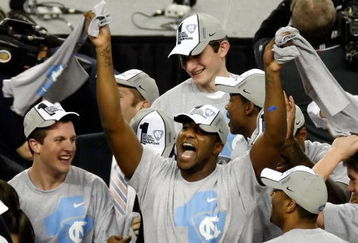 DETROIT - APRIL 06:  Mike Copeland #40 of the North Carolina Tar Heels celebrates with his teammates after defeating the Michigan State Spartans 89-72 during the 2009 NCAA Division I Men's Basketball National Championship game at Ford Field on April 6, 2009 in Detroit, Michigan.  (Photo by Gregory Shamus/Getty Images)