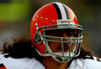 GREEN BAY, WI - AUGUST 15:  David Veikune #57 of the Cleveland Browns looks looks onl against the Green Bay Packers during the preseason game at Lambeau Field on August 15, 2009 in Green Bay, Wisconsin.  (Photo by Jonathan Daniel/Getty Images)